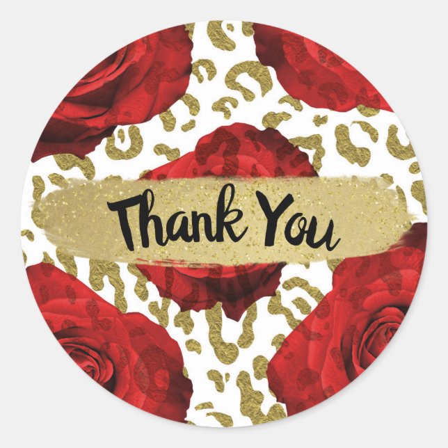 Sticker Rond Red Roses Gold Cheetah Leopard Poster de animal Pa (Devant)