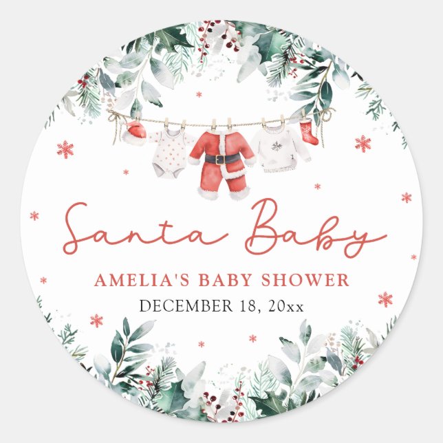 Sticker Rond Red Santa Baby Christmas Baby Clothes Baby Shower (Devant)