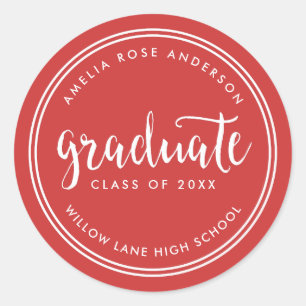 Sticker Rond Red Script et White Stripes Graduate Graduate