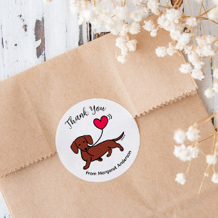 Sticker Rond Red Smooth Haired Dachshund Souriant Merci