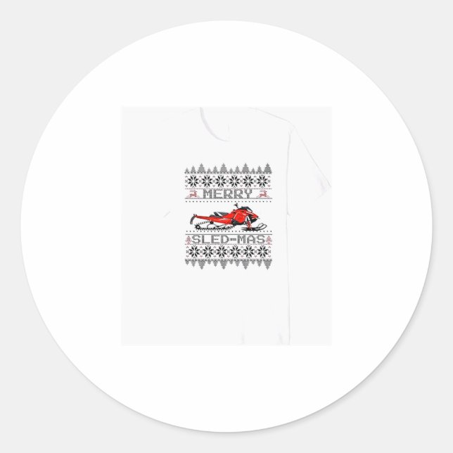 Sticker Rond Red Snowmobile Holiday Sweater Merry Sledmas Ugly  (Devant)