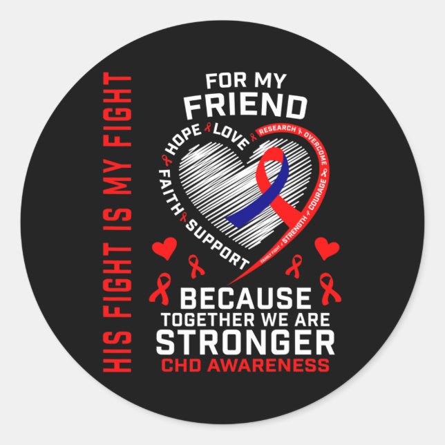 Sticker Rond Red Son combat est mon ami de combat Chd Awareness (Devant)