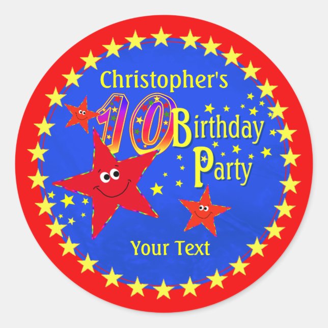 Sticker rond Red Star 10th Birthday Party (Devant)