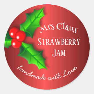 Sticker Rond Red Strawberry jam Christmas label
