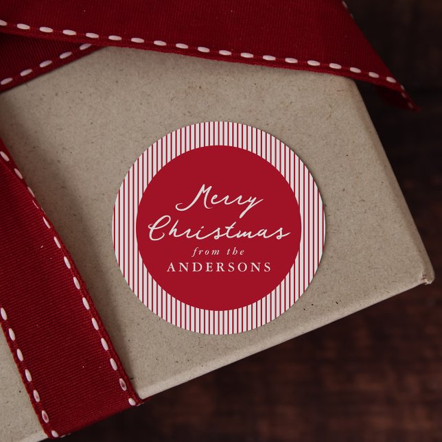 Sticker Rond Red Stripes moderne Joyeux Noël (Créateur téléchargé)