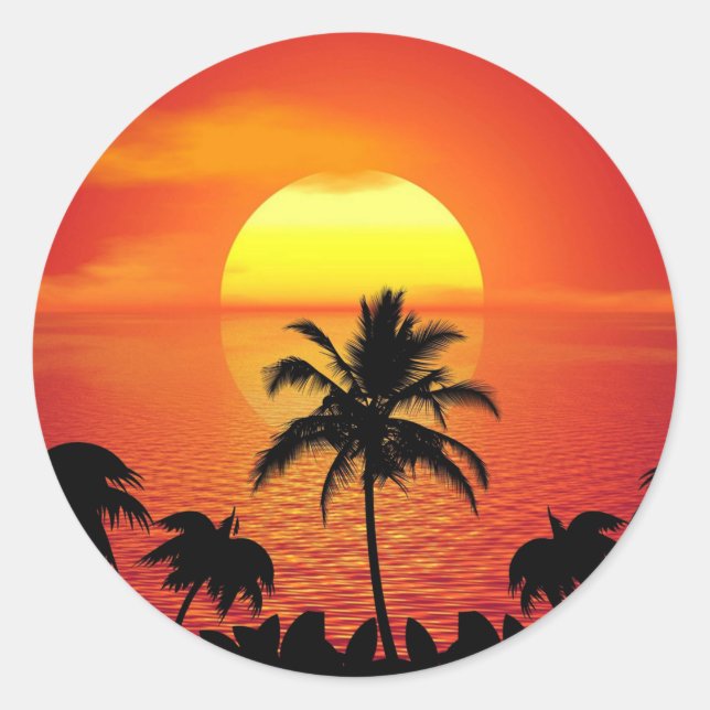 Sticker Rond Red Sun Tropical Palm Beach (Devant)