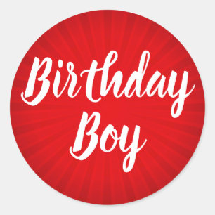 Sticker Rond Red Sunburst fête d'anniversaire