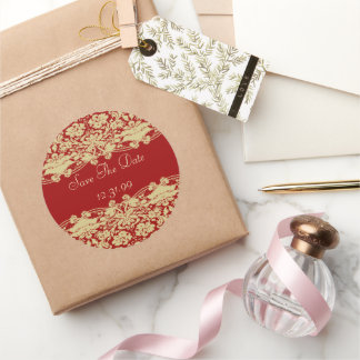 Sticker Rond Red & Tan Ecru Enregistrer La Date