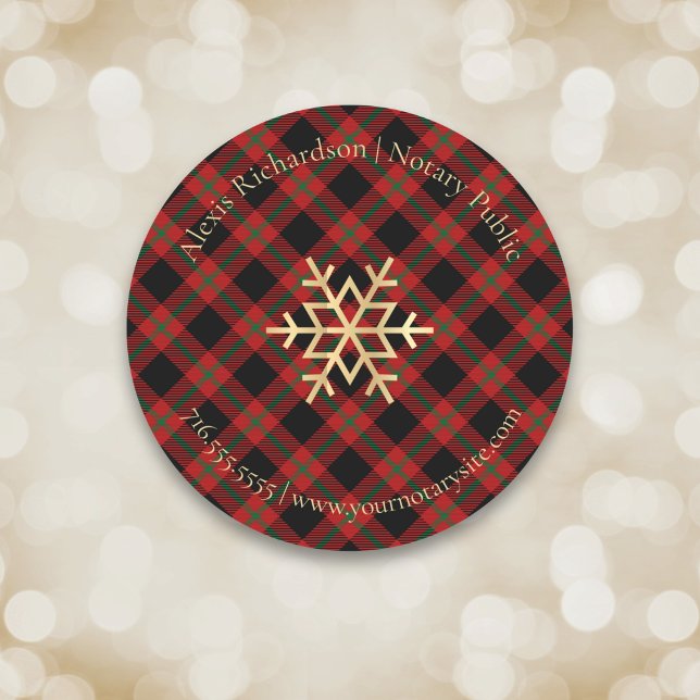 Sticker Rond Red Tartan Snowflake Noël (Créateur téléchargé)