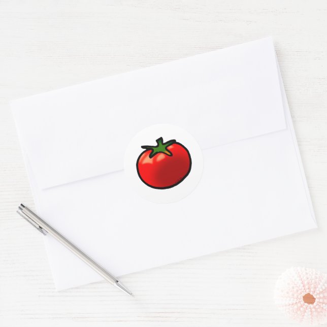 Sticker Rond Red Tomato Whimsical Custom Art (Enveloppe)