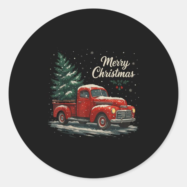 Sticker Rond Red Truck Christmas Pajamas Shirt, Xmas Family Mat (Devant)