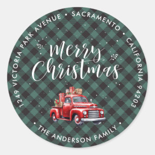 Sticker Rond Red Truck Green Christmas Retourner l'adresse Étiq