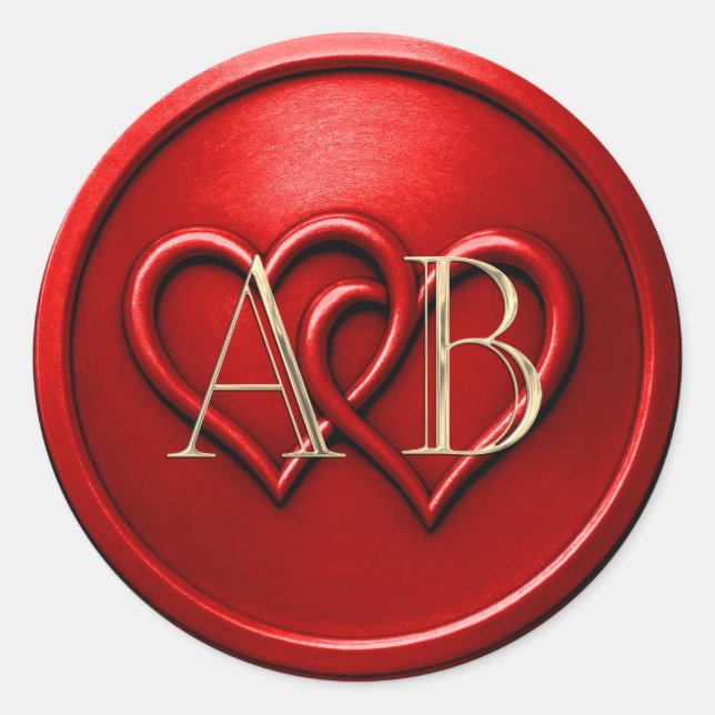 Sticker Rond Red Two Hearts Intertwined Monogram Wedding (Devant)
