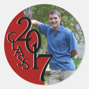 Sticker Rond Red Varsity 2017 Graduation Class avec photo
