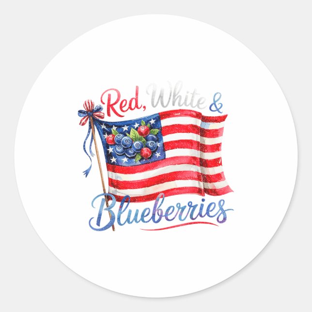 Sticker Rond Red White &amp; Blueberries Coquette Flag Bow Men  (Devant)