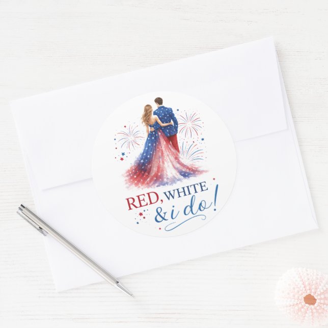 Sticker Rond Red White and I do Americana Wedding (Enveloppe)