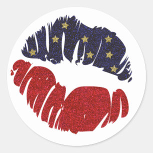Sticker Rond Red White Blue Gold Parties scintillant Stars 4th 
