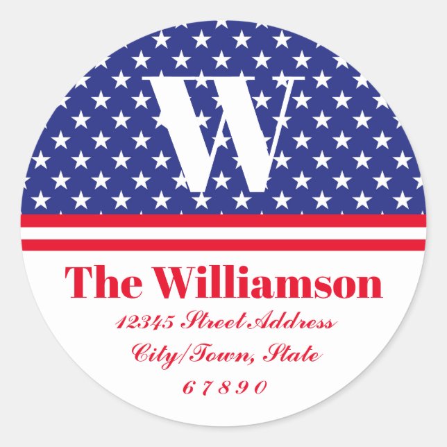 Sticker Rond Red White Blue Stars And Stripes Adresse De La Fam (Devant)