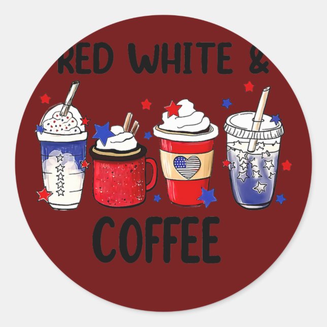 Sticker Rond Red White Coffee 4th Of July Coffee Lovers (Devant)