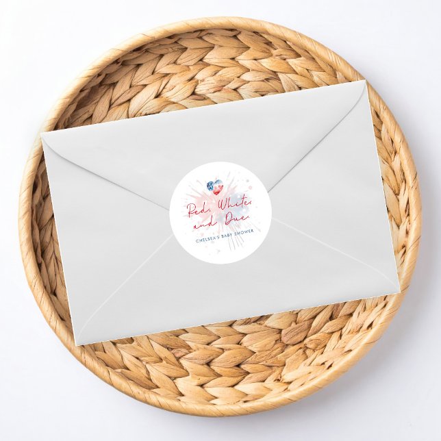 Sticker Rond Red White & Due Baby Shower  (Créateur téléchargé)