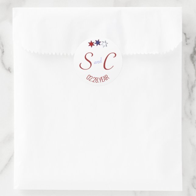 Sticker Rond Red White et Blue Stars Première initiale (Sac)