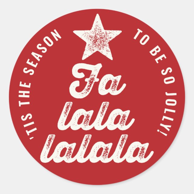 Sticker Rond Red/White Falalalala Bold Script Tree Fun Holiday (Devant)