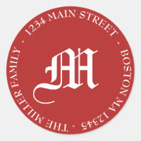 Red & White Holiday Monogram Adresse de retour