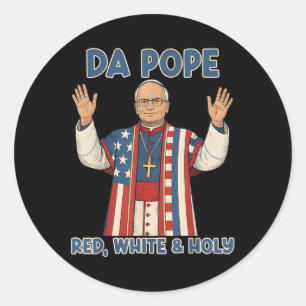 Sticker Rond Red White Holy Da Pope De L'Amérique Chicago Pope 