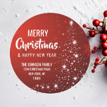 Sticker Rond RED White MERRY CHRISTMAS Tree Adresse de retour<br><div class="desc">Ajoutez ces autocollants d'adresse RETOUR à vos cartes de voeux,  enveloppes,  et ces vacances de Noël blanc ROUGE modernes et personnalisées. Arbre de Noël aux lumières scintillantes rouges et blanches. Texte modifiable - couleur,  police et taille.</div>