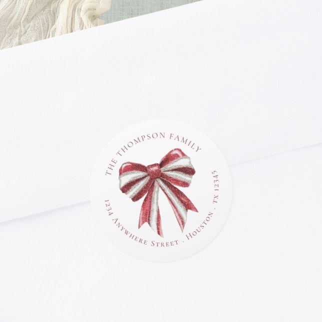 Sticker Rond Red White Parties scintillant Coquette Bow Nom de  (Créateur téléchargé)