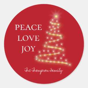 Sticker Rond Red White Peace Love Joie Holiday