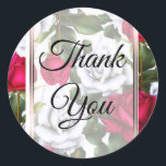 Sticker Rond Red & White Roses Shabby Chic Rustic Modern Glam<br><div class="desc">Customisez avec n'importe quel texte. Éléments correspondants disponibles.</div>