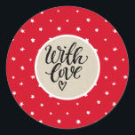 Sticker Rond Red White Stars Whimsical Rustic Kraft Avec Amour<br><div class="desc">Stickers</div>