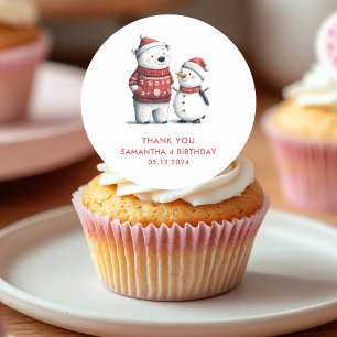 Sticker Rond Red Winter Bear & Snowmen Merci Hiver