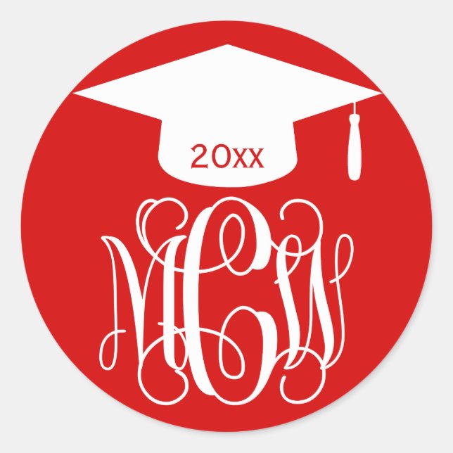 Sticker Rond Red Wt Vine Script Monogramme Graduation do-it-you (Devant)