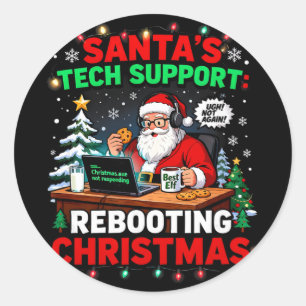 Sticker Rond Redémarrage Drôle du support technique de Santa No