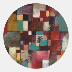 Sticker Rond Redgreen et rythmes violet-jaune, Paul Klee Art
