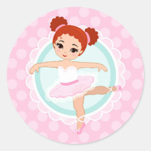 Sticker Rond Redhead Ballerina - Fille danseuse de ballet rose