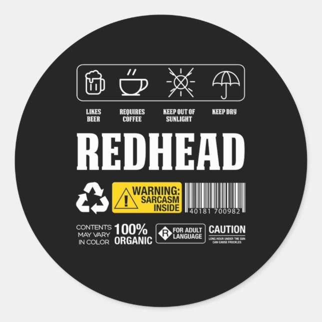Sticker Rond Redhead Ginger Freckles Redheads Red Hair cadeau (Devant)