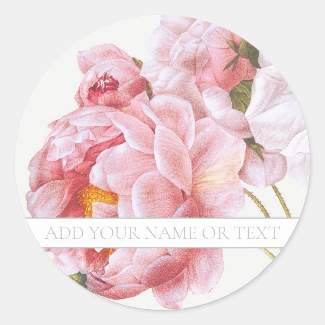 STICKER ROND REDOUTÉ ENVELOPE SCEAU ROSE ROSE (Devant)