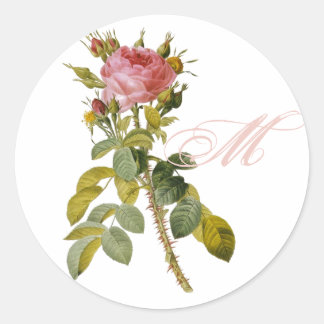 Sticker Rond Redoute Rose avec Monogram Initial