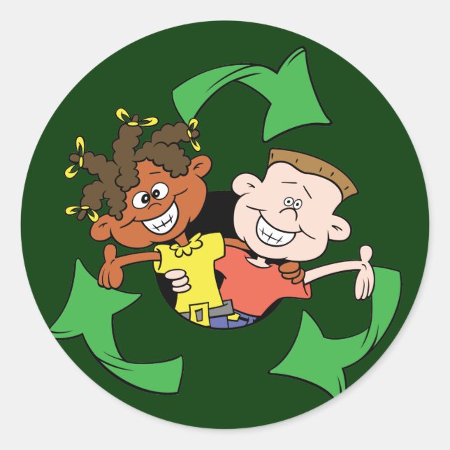 Sticker Rond Réduire la réutilisation des enfants à recycler (Devant)