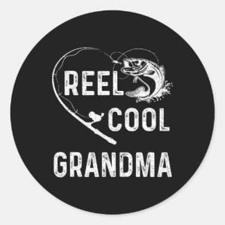 Sticker Rond Reel Cool Grand-mère Retro Pêcheur Adulte Pour Les