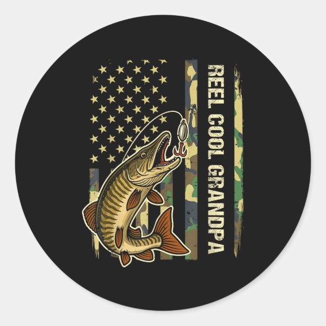 Sticker Rond Reel Cool Grandpa Muskie Fishing Fisherman America (Devant)