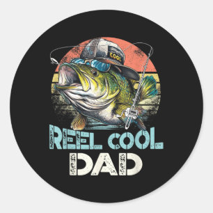 Sticker Rond Reel Cool Papa Pêche Vintage Retro Fête des pères