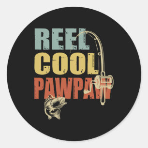 Sticker Rond Reel Cool Pawpaw Funny Pêcheur Vintage D