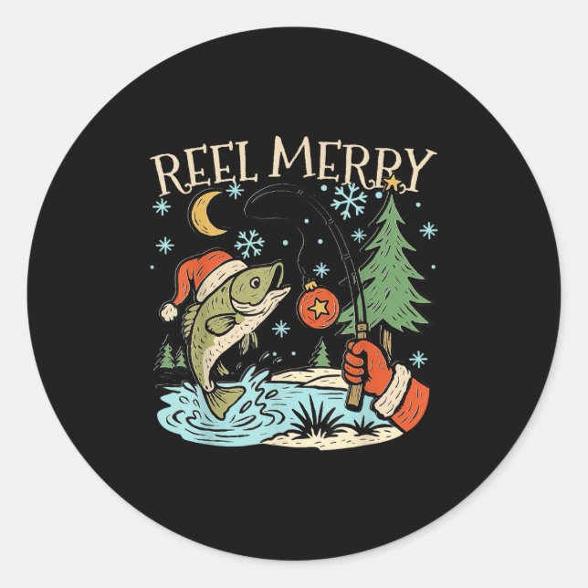 Sticker Rond Reel Merry Christmas Fishing Funny Hook B Fi-shirt (Devant)