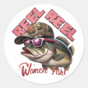 Sticker Rond Reel Reel Femmes poisson