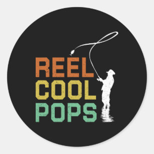 Sticker Rond Reel Vintage Cool Pops Pêche Fête des Pères Pêcheu