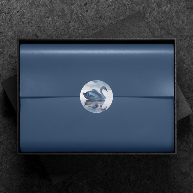 Sticker Rond Reflets brumeux | Mariage au lac Cygne Bleu Poussi (Créateur téléchargé)